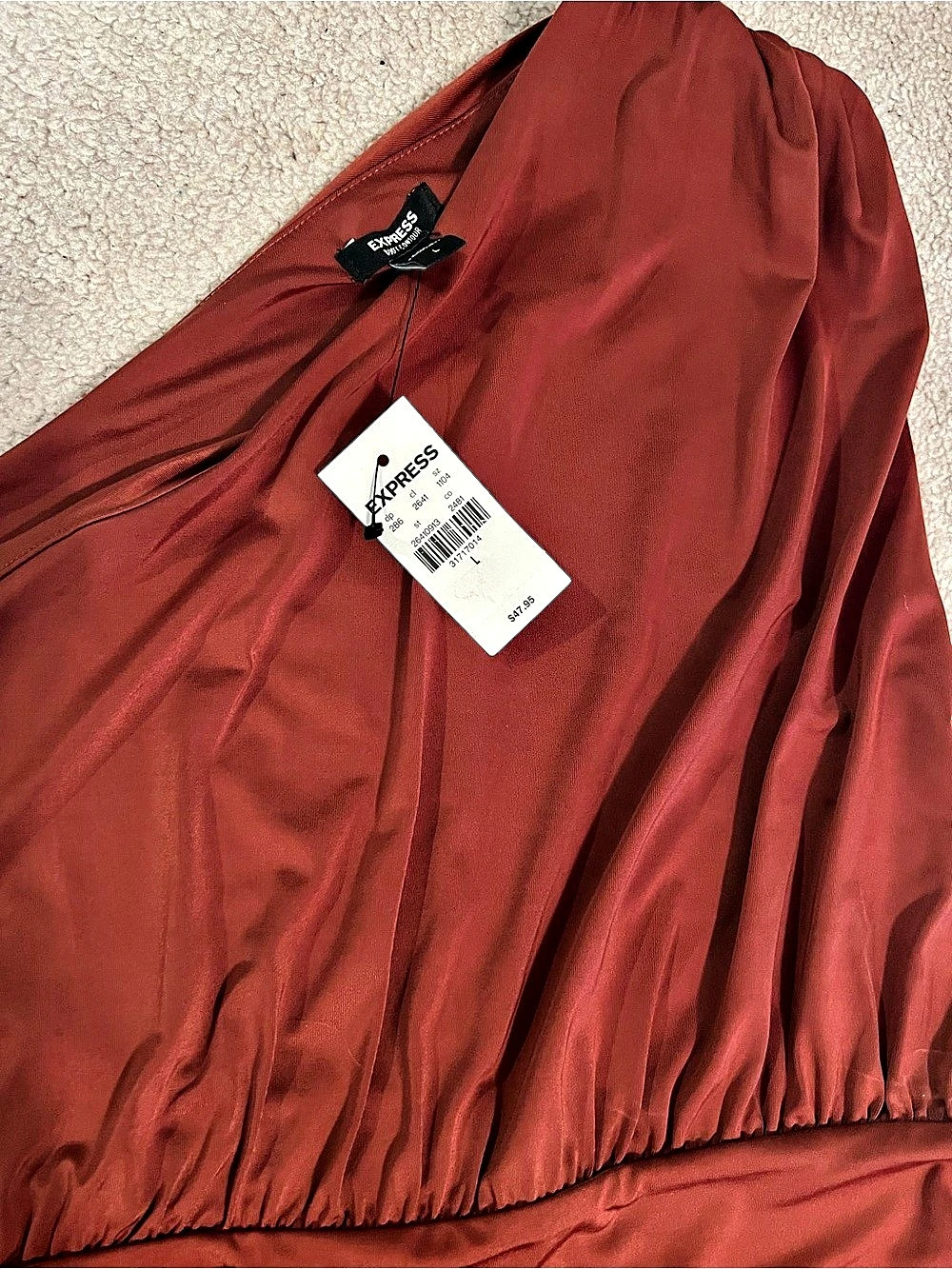 Express Ruched body suit, dark orange/red color NWT - Picture 3 of 6